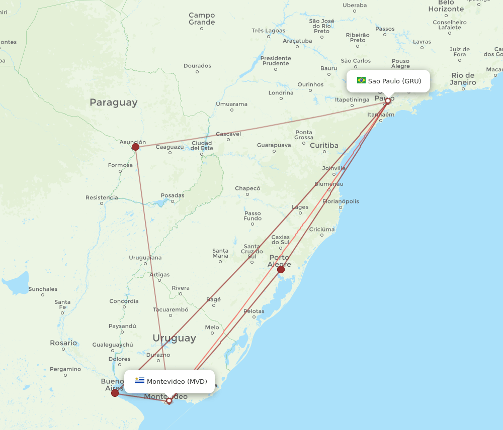 MVD to GRU flights and routes map