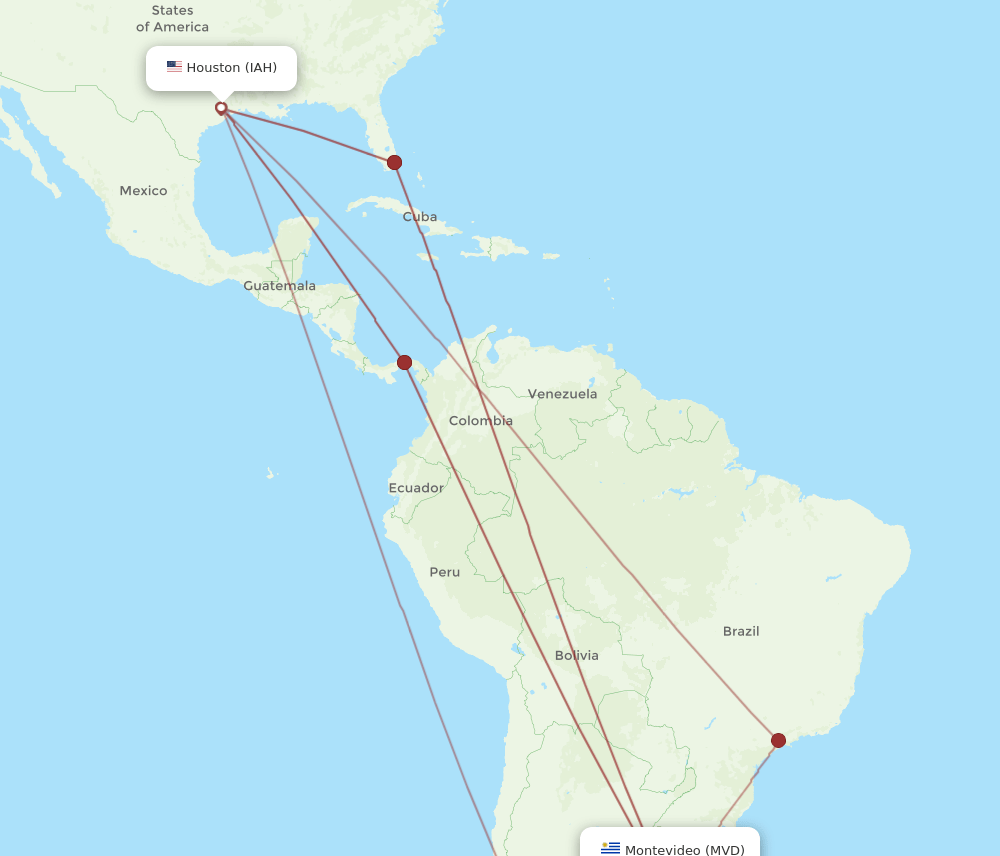 MVD-IAH flight routes
