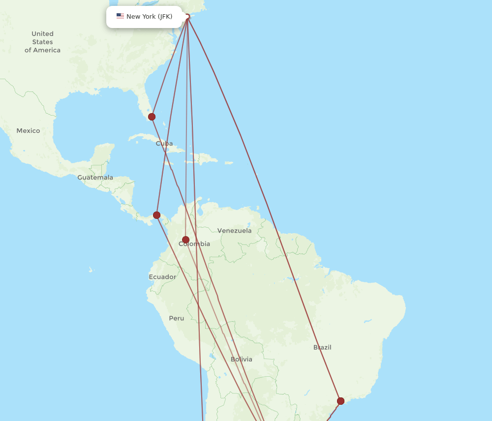 MVD-JFK flight routes
