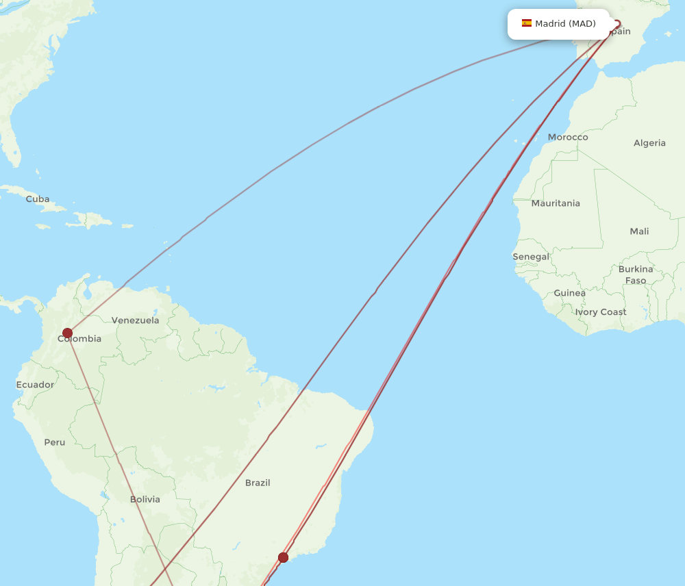 MVD to MAD flights and routes map