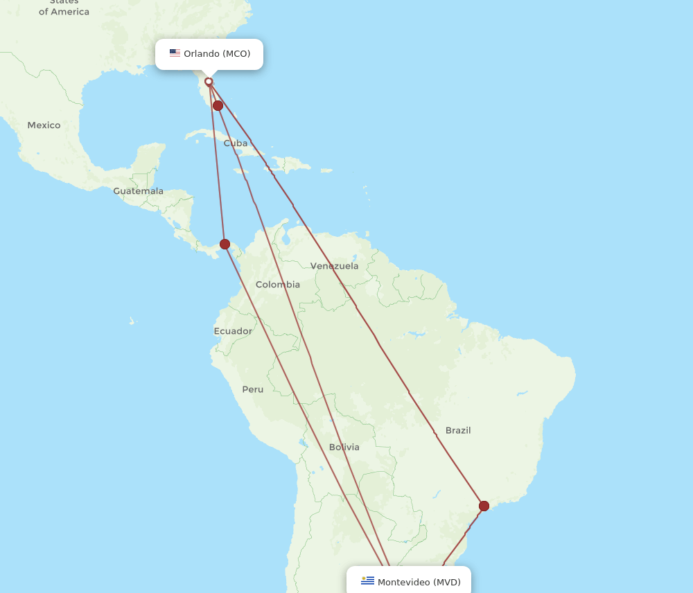 MVD-MCO flight routes