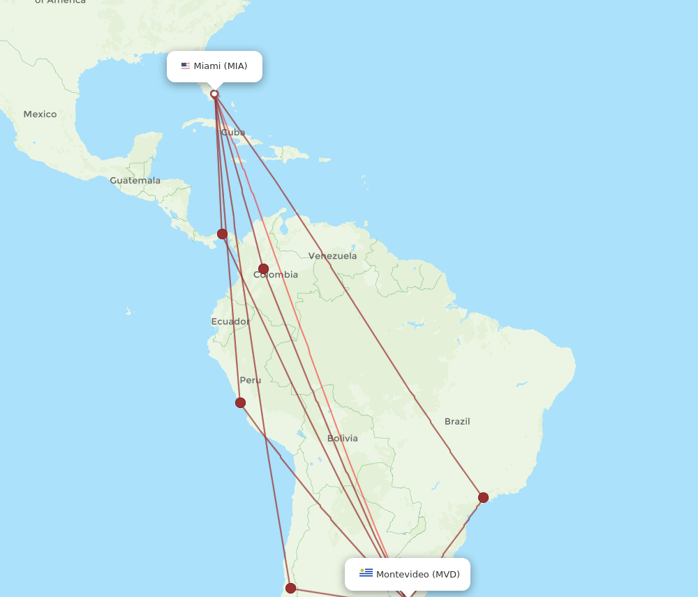 MVD-MIA flight routes