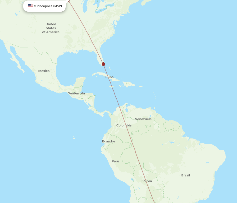 Montevideo - Minneapolis route map and flight paths