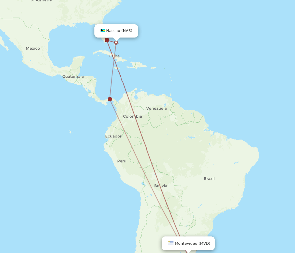 MVD to NAS flights and routes map