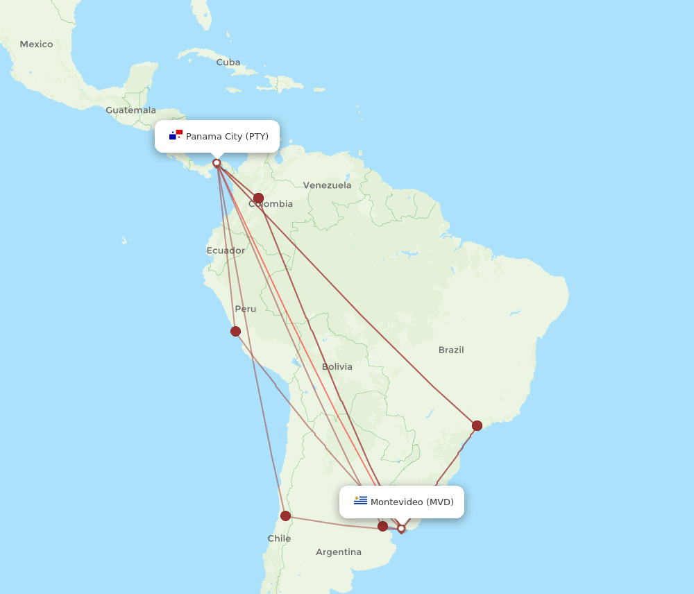 MVD to PTY flights and routes map