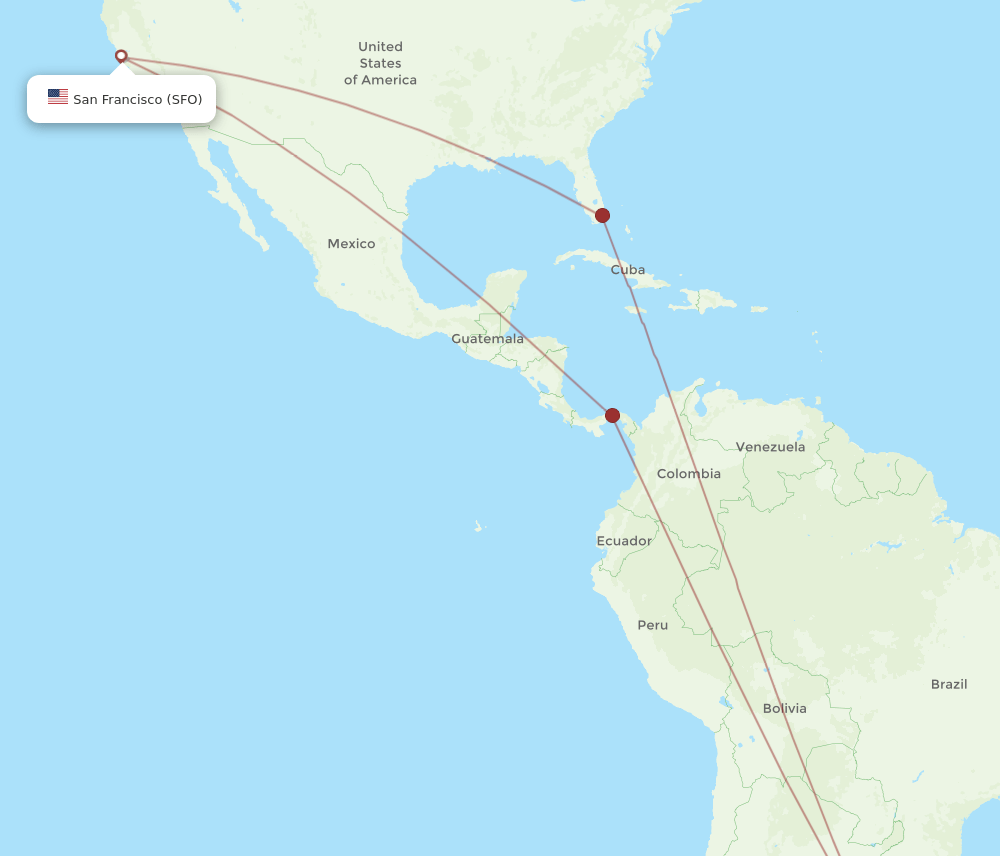 MVD to SFO flights and routes map