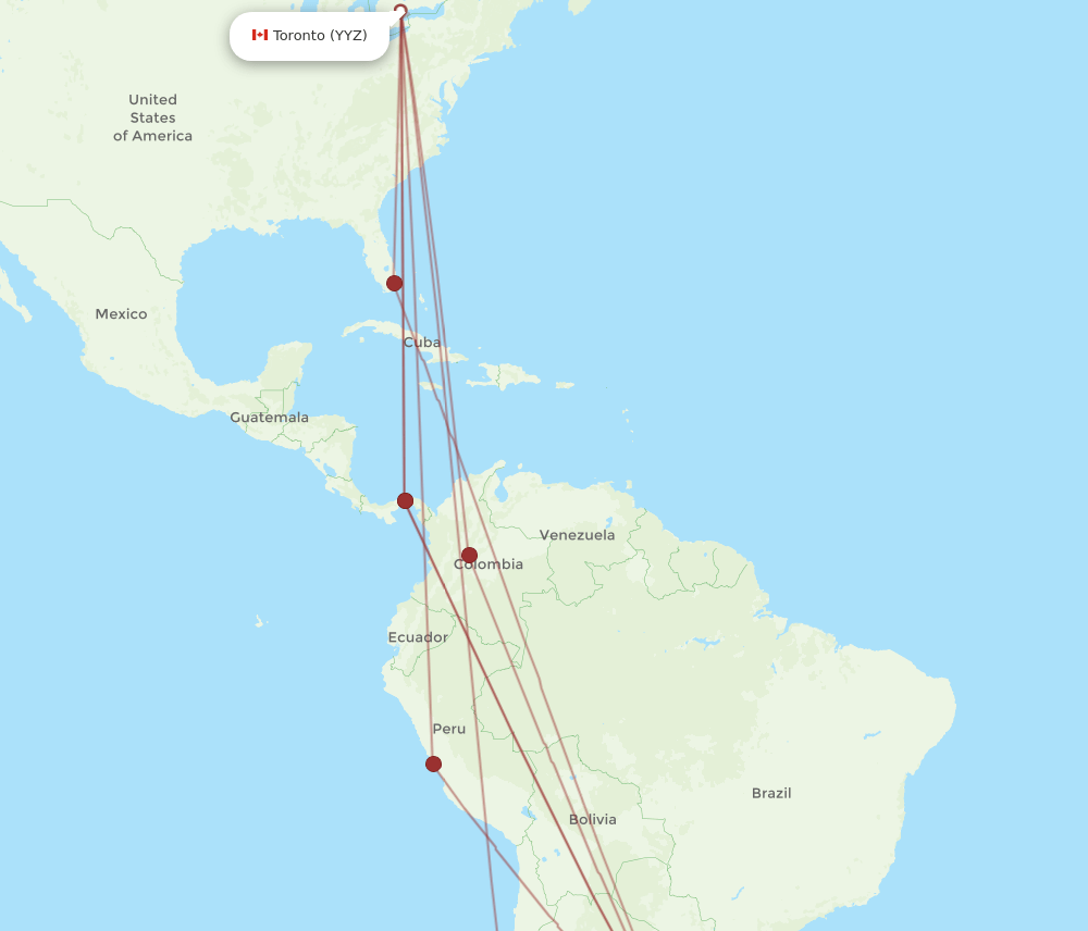 Toronto - Montevideo route map and flight paths