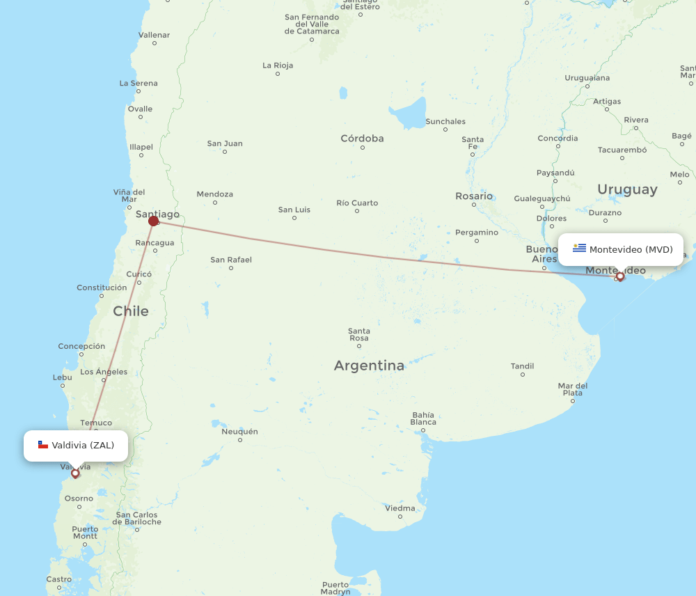 MVD to ZAL flights and routes map
