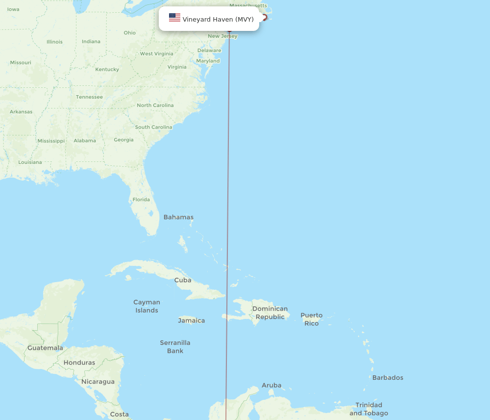 Bogota - Martha's Vineyard route map and flight paths