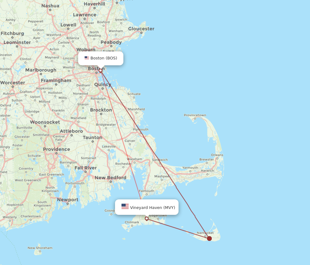 MVY to BOS flights and routes map