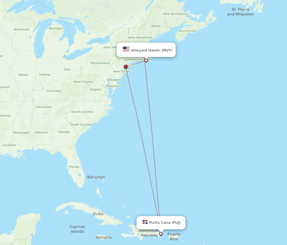 MVY to PUJ flights and routes map