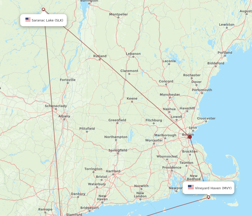 MVY to SLK flights and routes map
