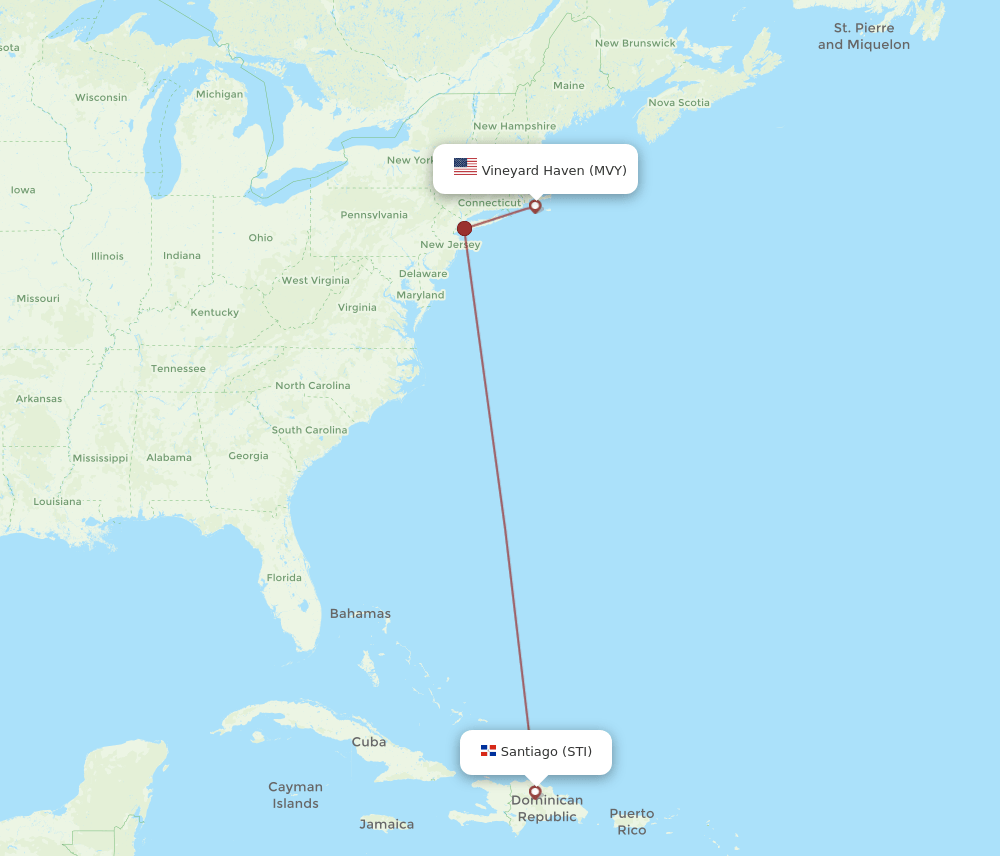 MVY to STI flights and routes map