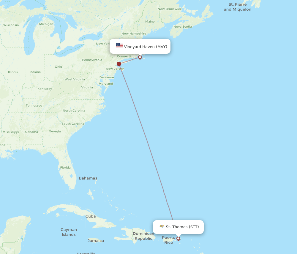 MVY to STT flights and routes map