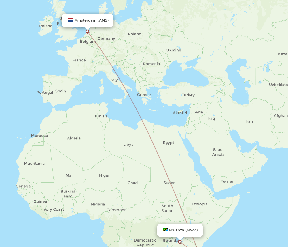 MWZ-AMS flight routes