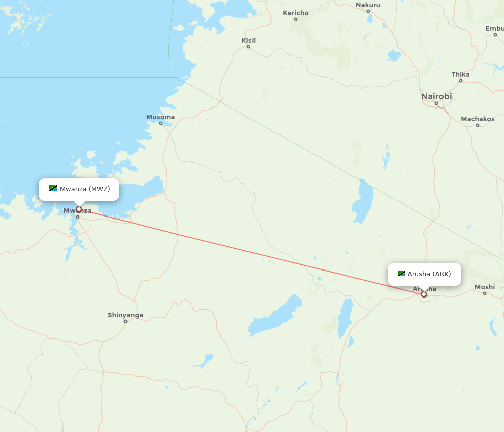 ARK to MWZ flights and routes map