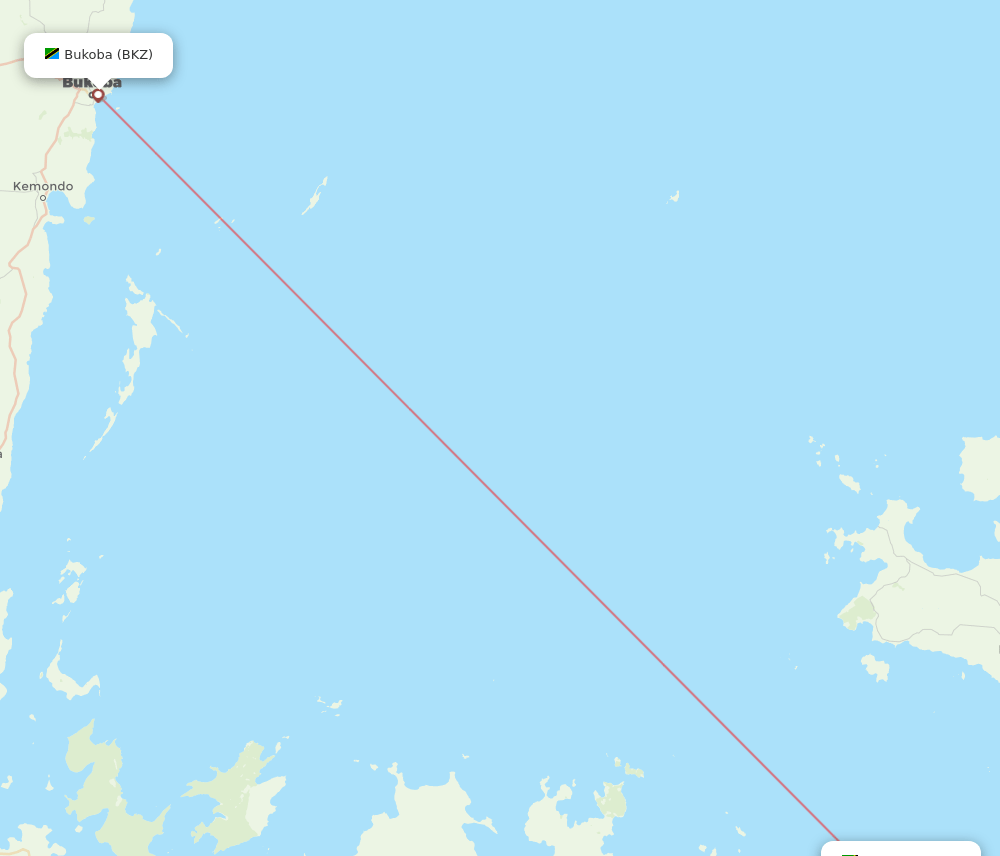 Mwanza - Bukoba route map and flight paths
