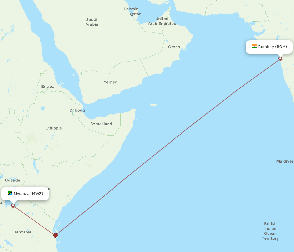 Mumbai - Mwanza route map and flight paths