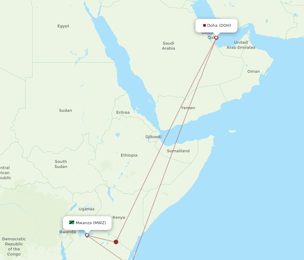 MWZ to DOH flights and routes map