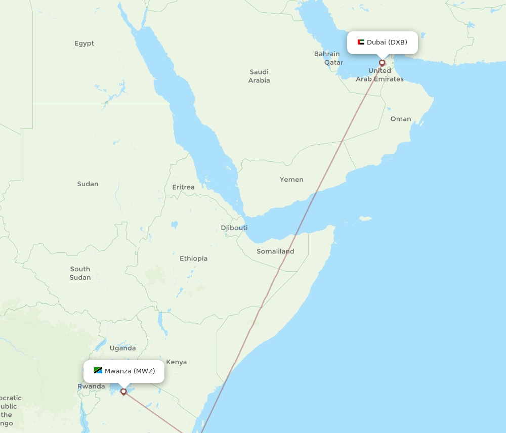 MWZ-DXB flight routes