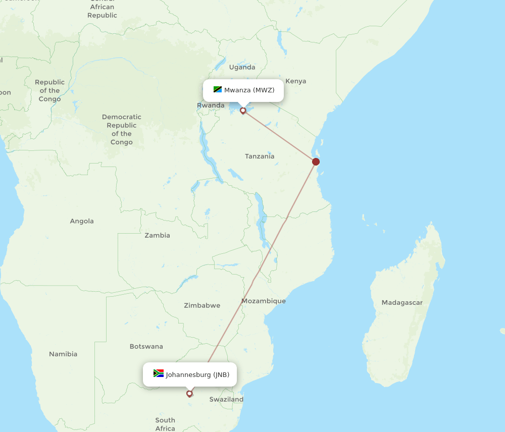 MWZ-JNB flight routes
