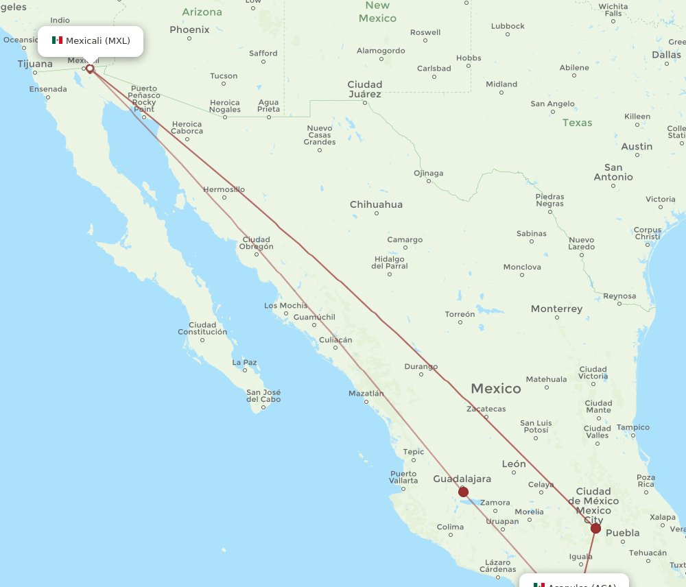 MXL to ACA flights and routes map
