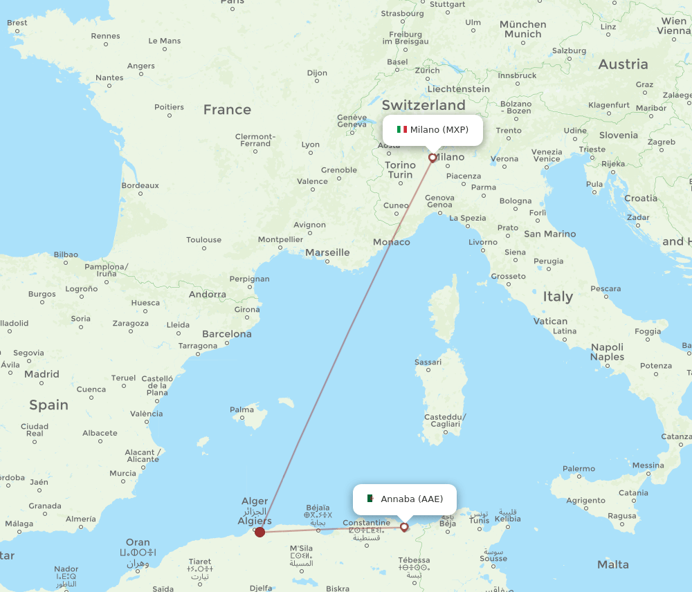 AAE to MXP flights and routes map