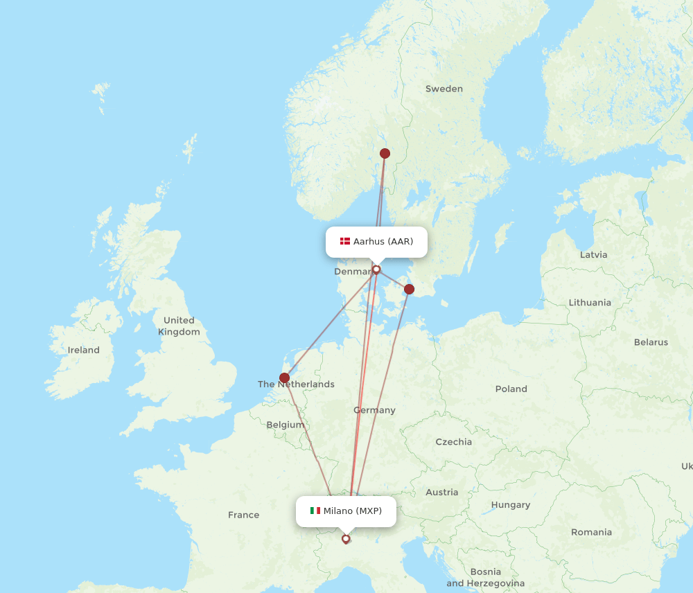 MXP-AAR flight routes