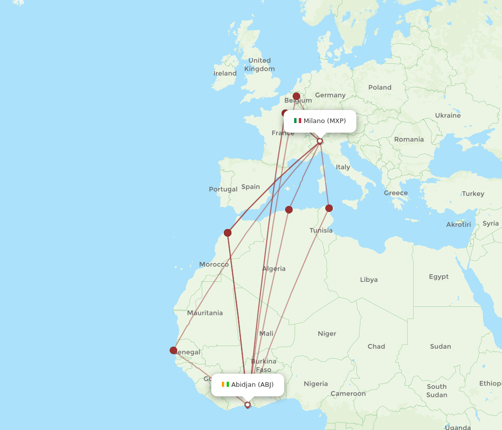 MXP to ABJ flights and routes map