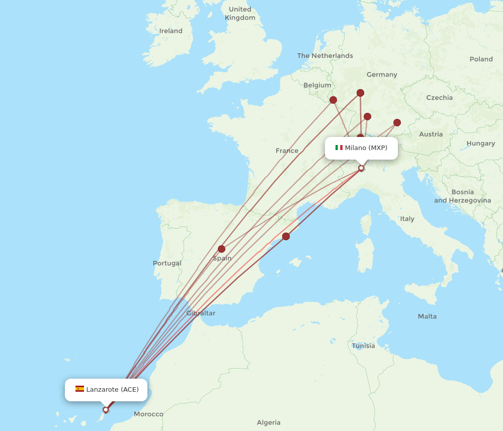 MXP to ACE flights and routes map