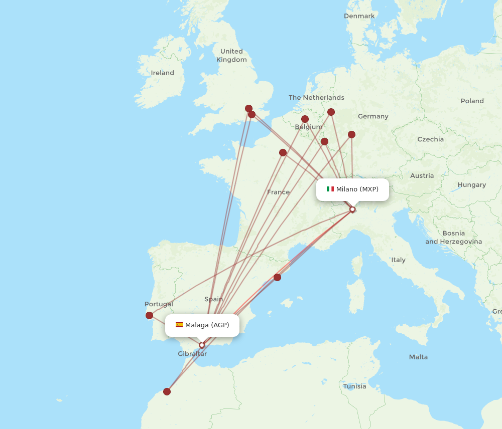 MXP to AGP flights and routes map