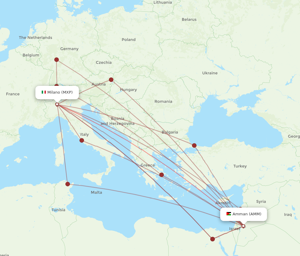 MXP to AMM flights and routes map
