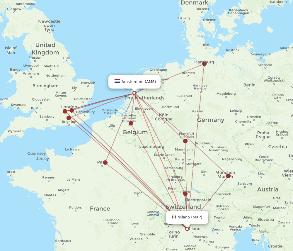 MXP to AMS flights and routes map