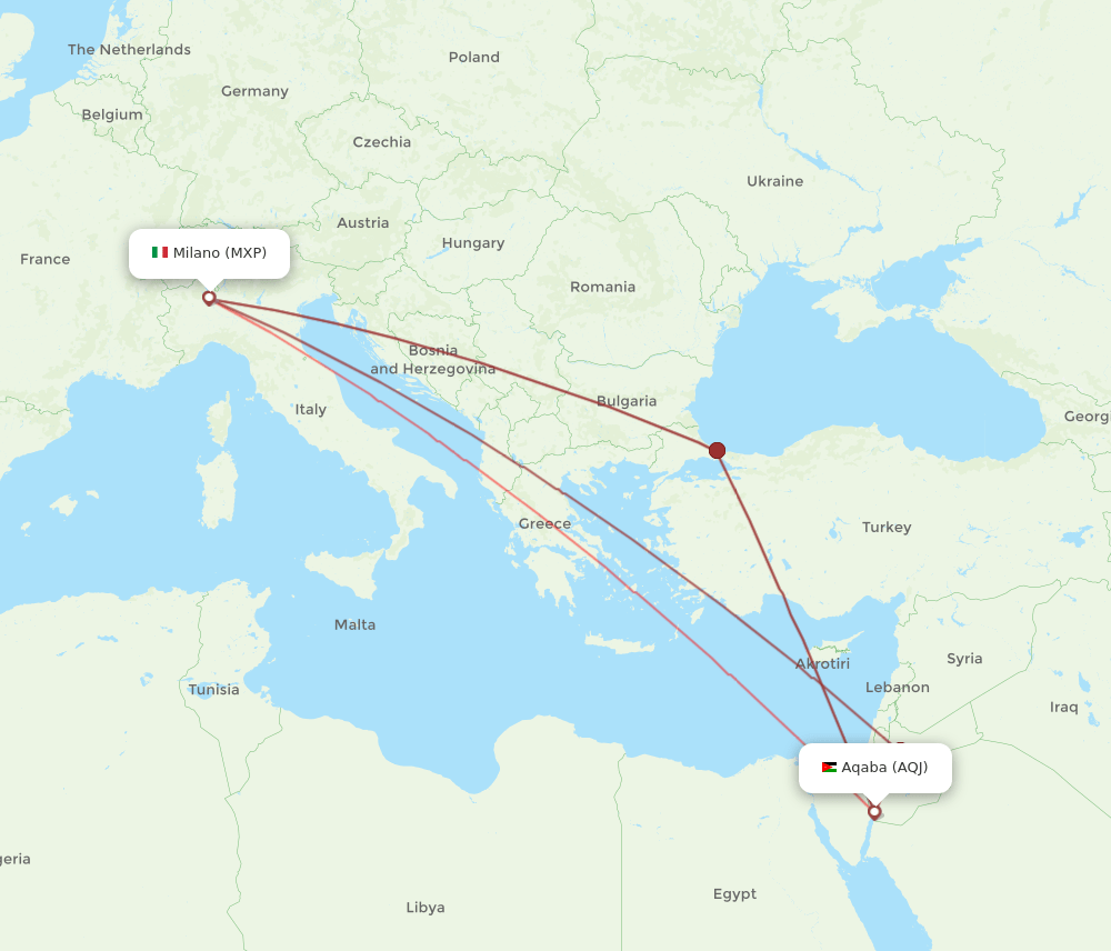 MXP to AQJ flights and routes map