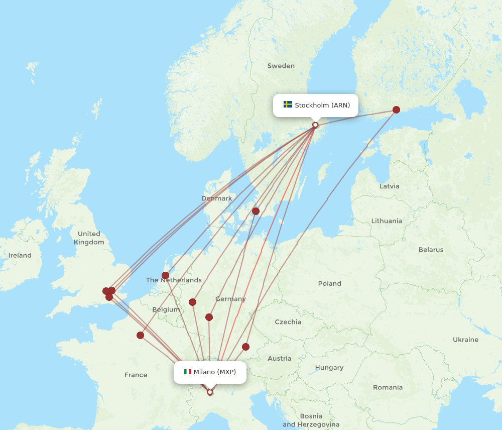 MXP to ARN flights and routes map