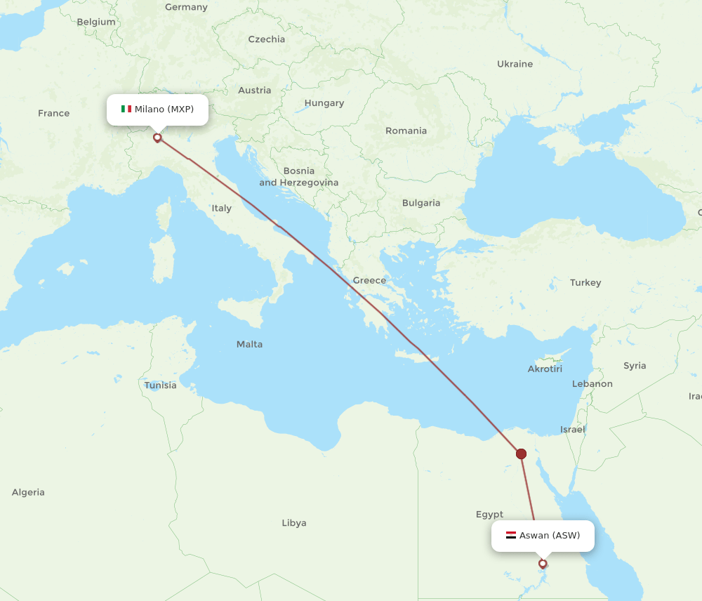 MXP to ASW flights and routes map