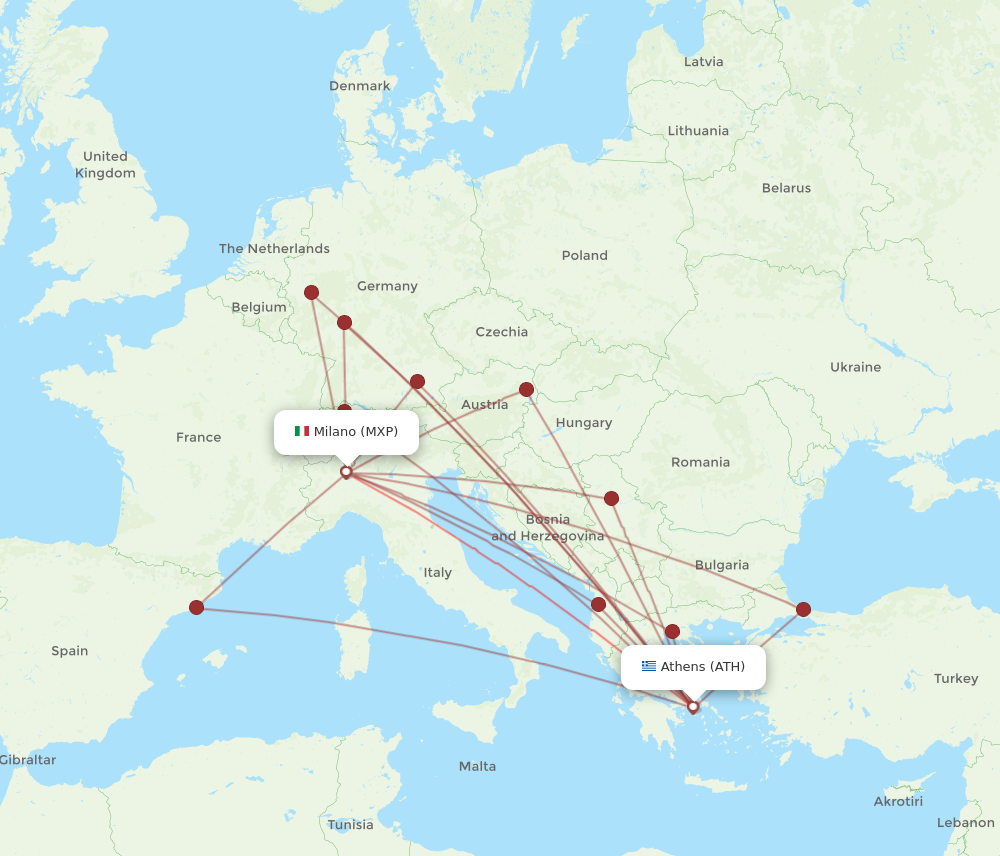 MXP to ATH flights and routes map