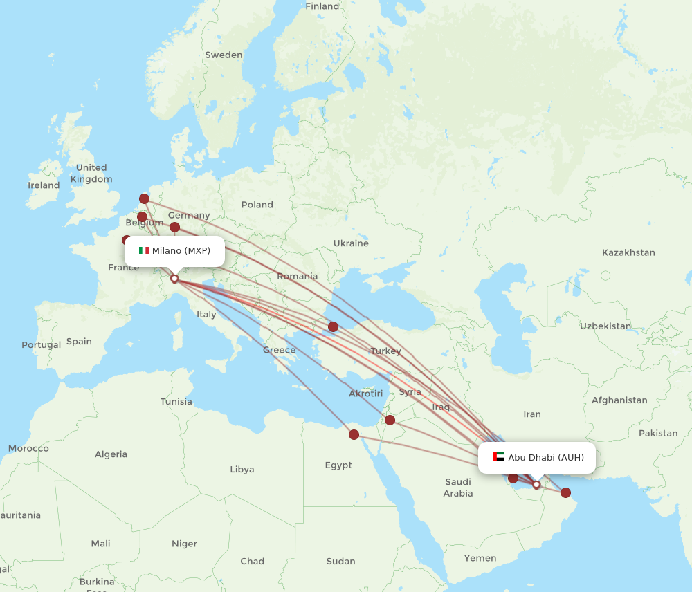 MXP to AUH flights and routes map