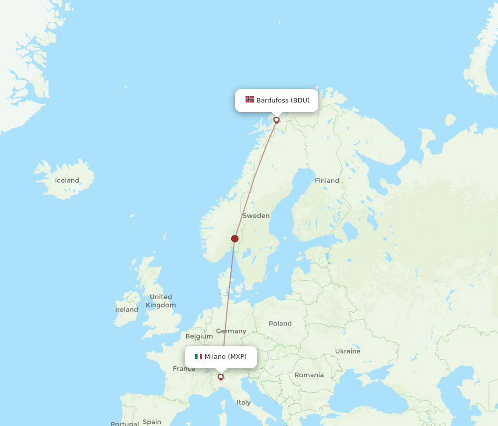 MXP to BDU flights and routes map