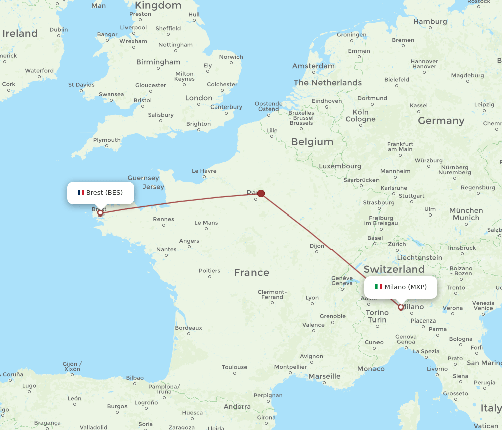 MXP to BES flights and routes map