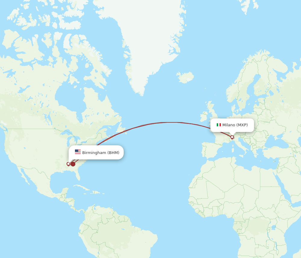 MXP-BHM flight routes