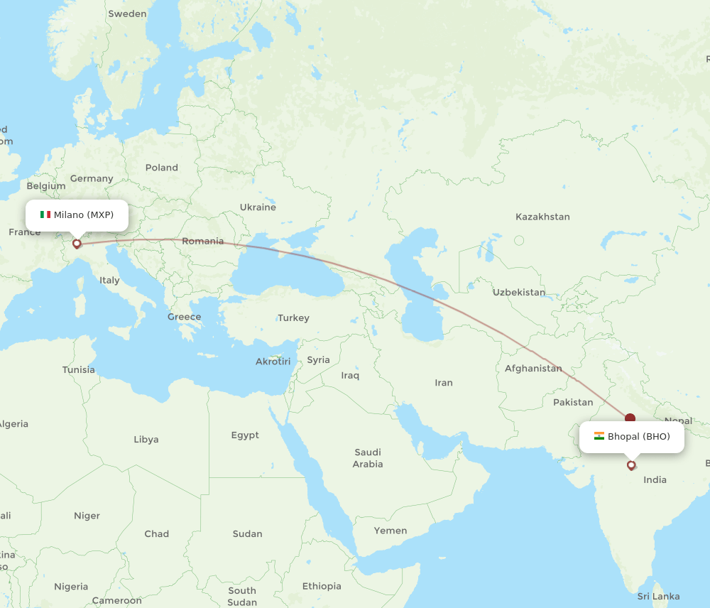MXP to BHO flights and routes map