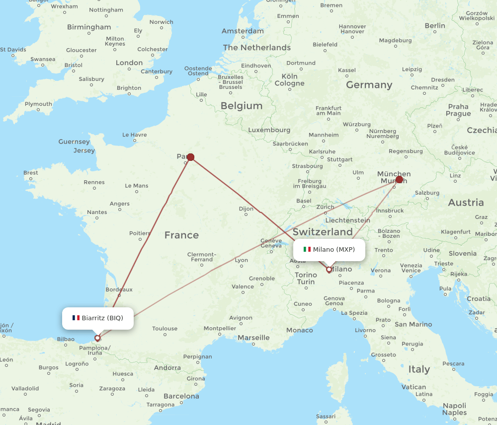 MXP to BIQ flights and routes map