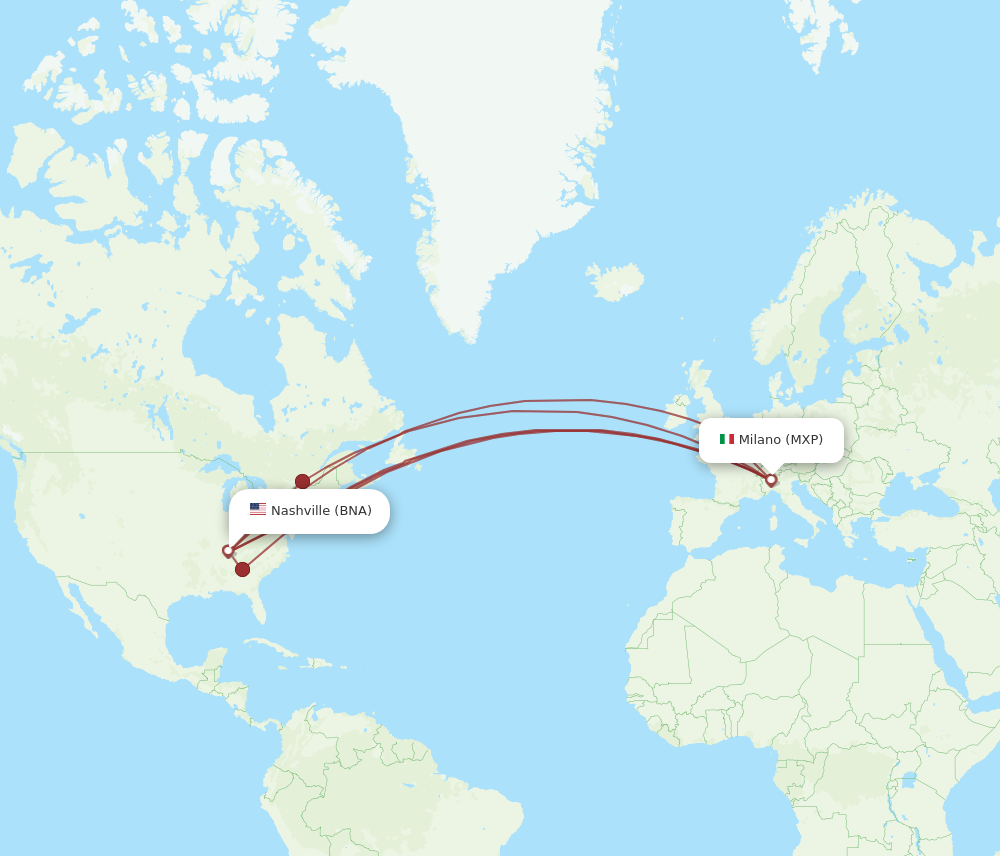 MXP to BNA flights and routes map