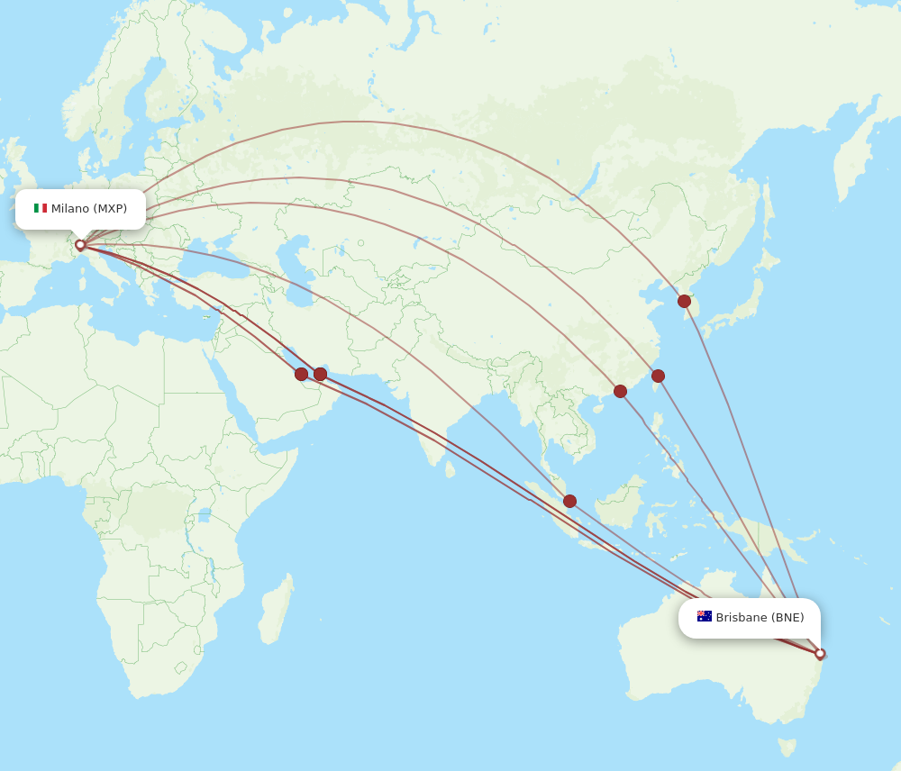MXP to BNE flights and routes map