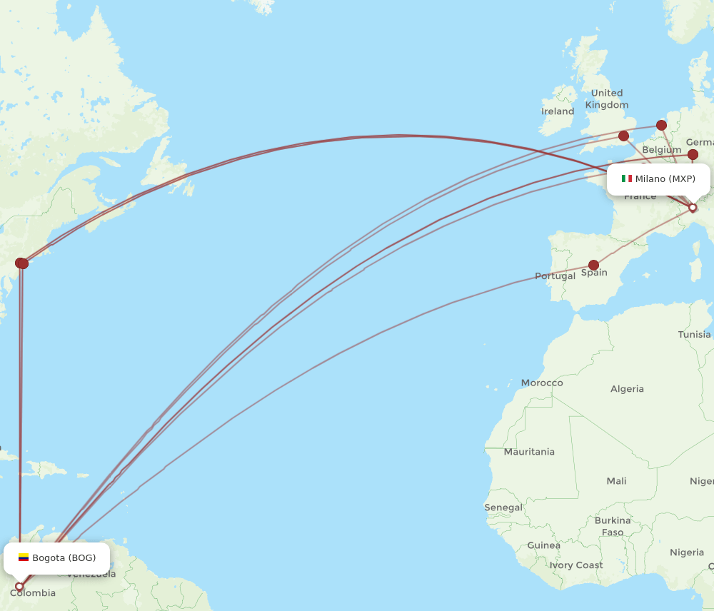 MXP-BOG flight routes