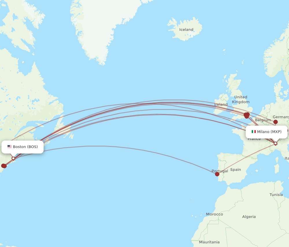 MXP-BOS flight routes