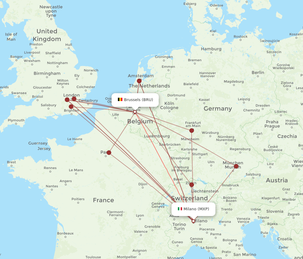 MXP-BRU flight routes