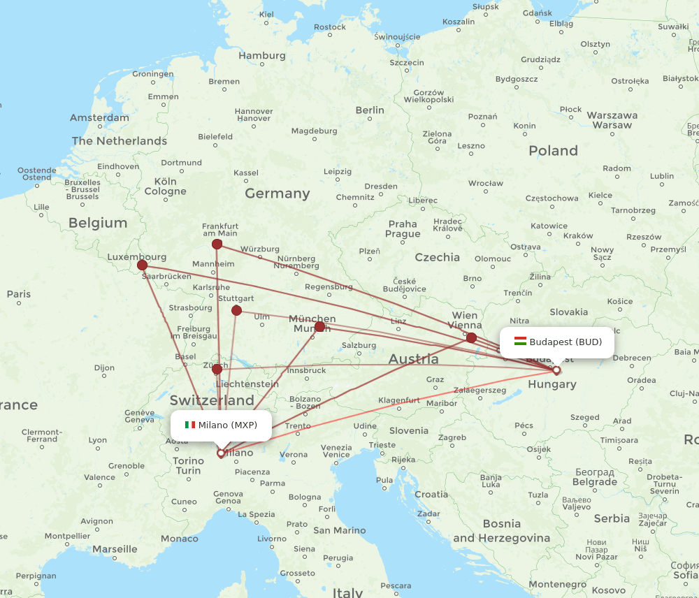 MXP-BUD flight routes