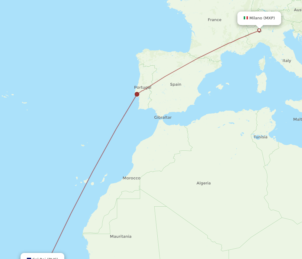 MXP to BVC flights and routes map